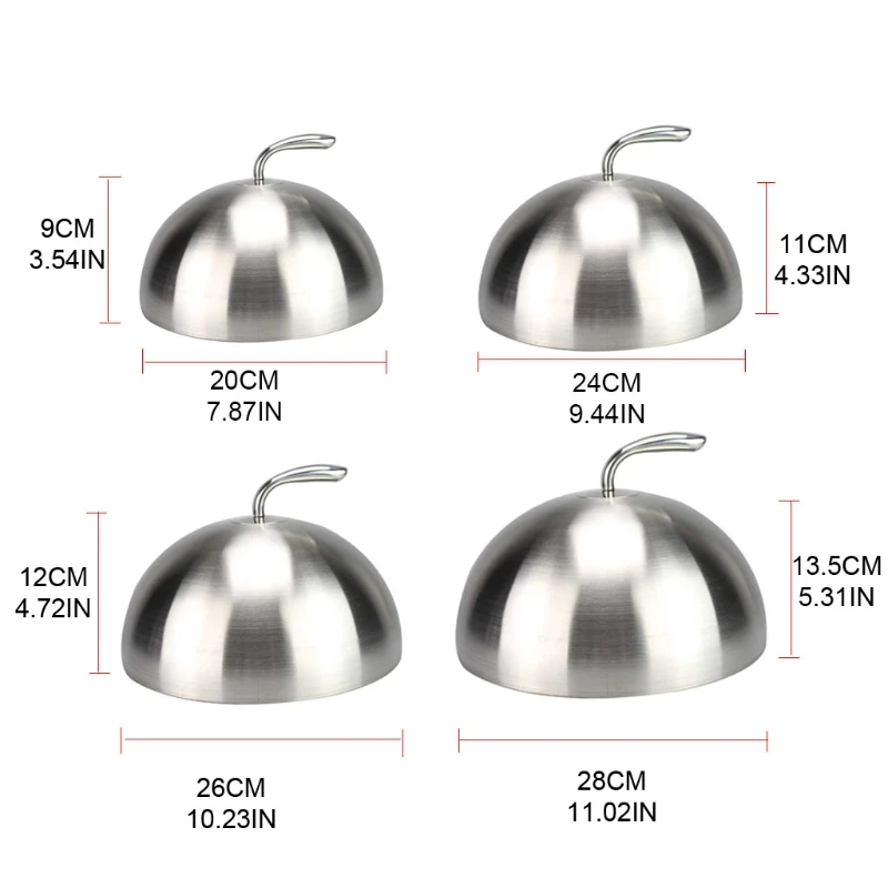 M68E 20/24/26/28cm Stainless Steel Steak Cover Teppanyaki Dome Dish Lid Food Cover food cover