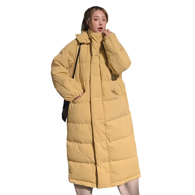 

Women Winter 90% White Duck Down Jacket Casual Elegant Loose Solid Hooded Mid-long Female Warm Coat Oversized loose Coats OK367