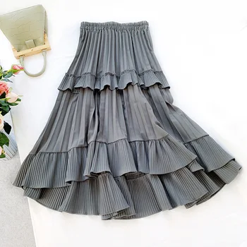 

2019 Autumn & Winter New Arrival Korean Skirt Long Fishtail Irregular Ruffled Large Swing Skirt Pleated Cake Skirt Free Shipping