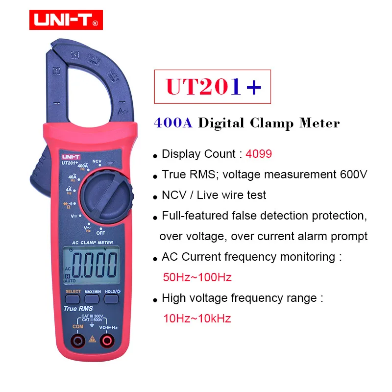 True RMS цифровой клещи UNI-T UT201+ UT202+ UT202A+ UT203+ UT204+ AC DC напряжение переменного тока тестер диода непрерывность тест NCV - Цвет: UT201 Plus