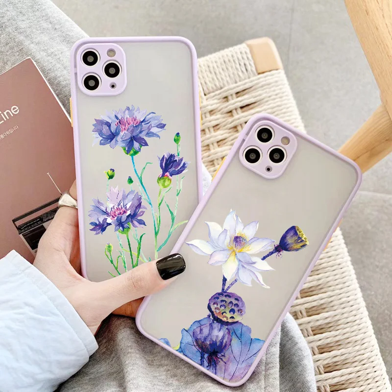 Vibrant Purple Flower Shockproof Phone Case with Mint Blue Accents