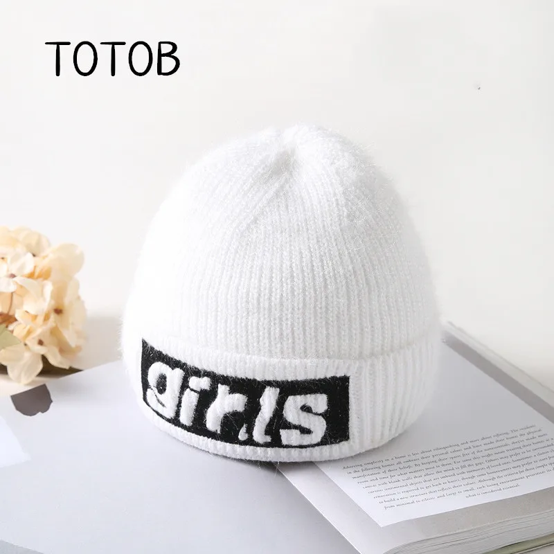 Корейская версия молодежных теплых головных уборов с надписями и ушками, шерстяная шапка для студентов на осень, мужская шапка с кроличьим