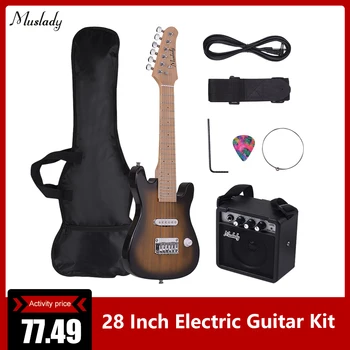 

Muslady 28 Inch Kids ST Electric Guitar Kit Maple Neck Paulownia with Mini Amplifier Guitar Bag Strap Pick String Audio Cable
