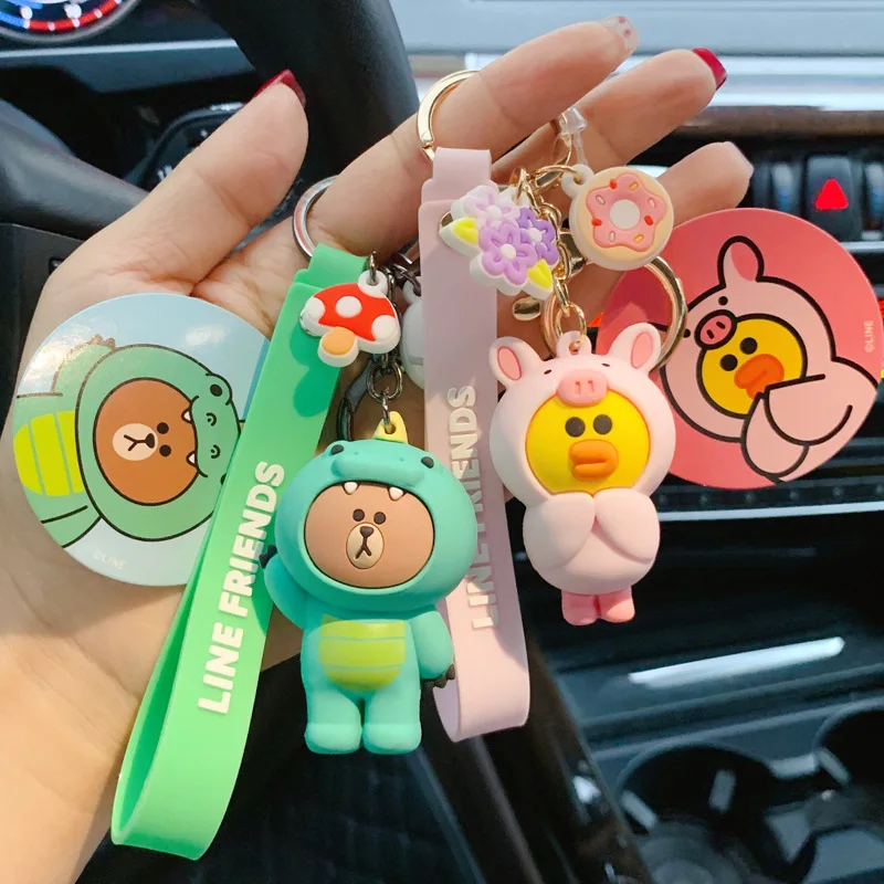 

Korean Brown Bear Sally Chicken Doll Keychain Cute Cartoon Dinosaur Pig Penguin Snow Leopard Giraffe Animal Figure Keyrings