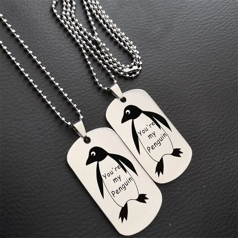 

Europe And America Stainless Steel Ornament Tag Necklace Little Penguin Tags Re r my Penguin Pendant Necklace