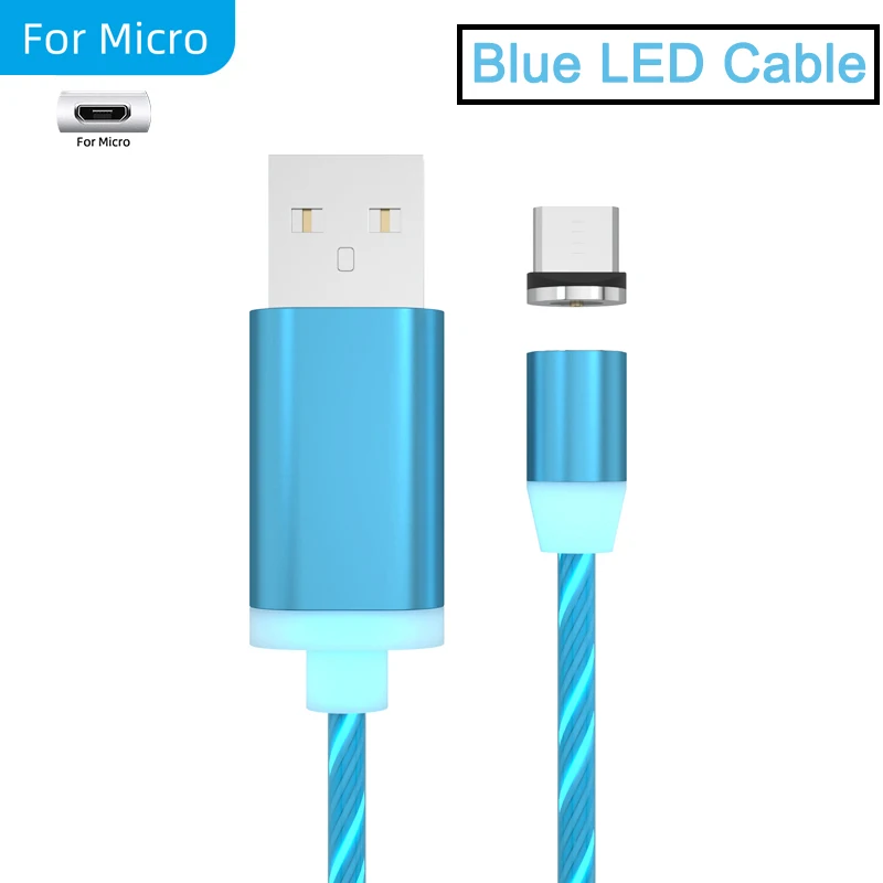 2а Магнитный зарядный кабель светодиодный кабель Micro USB type-C 8-контактный кабель для iPhone XR X 7 8 Xiaomi huawei samsung Honor - Цвет: Blue for Micro