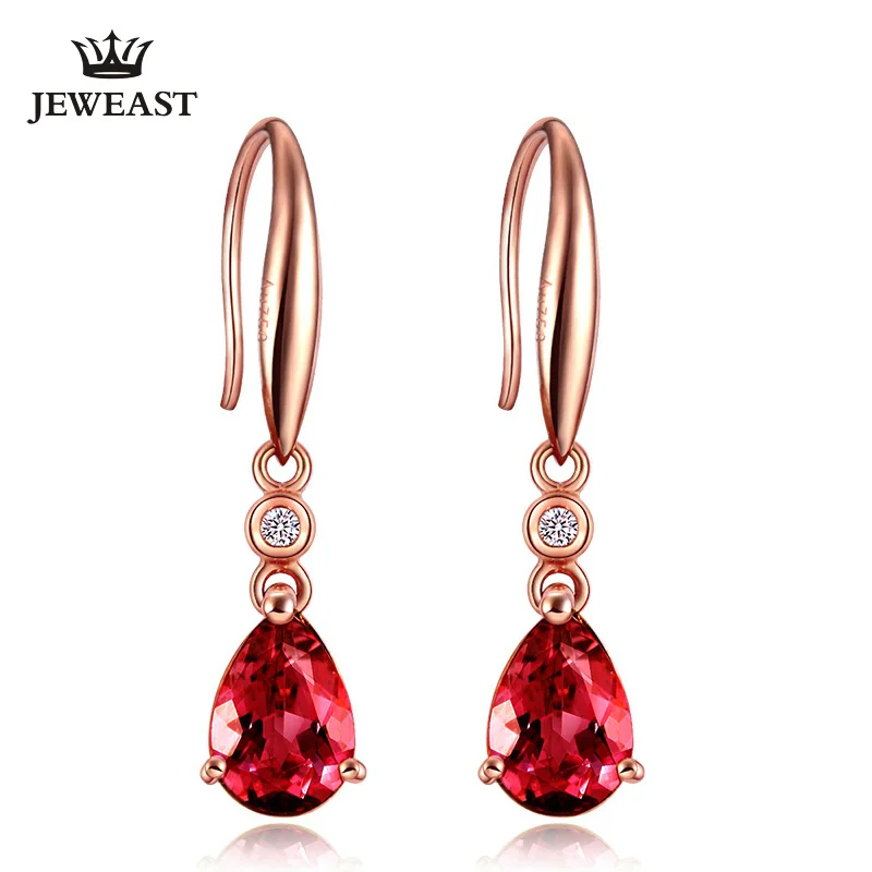 

LSZB Natural red tourmaline 18K Pure Gold Earring Real AU 750 Solid Gold Earrings Diamond Trendy Fine Jewelry Hot Sell New 2023
