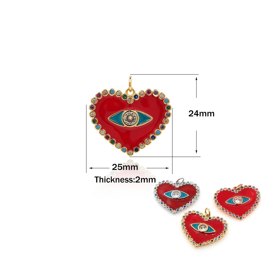 

Hot Selling AAA Cubic Zirconia Copper Pendant Necklace Heart Shaped Evil Eye Pendant DIY Ladies Jewelry Making