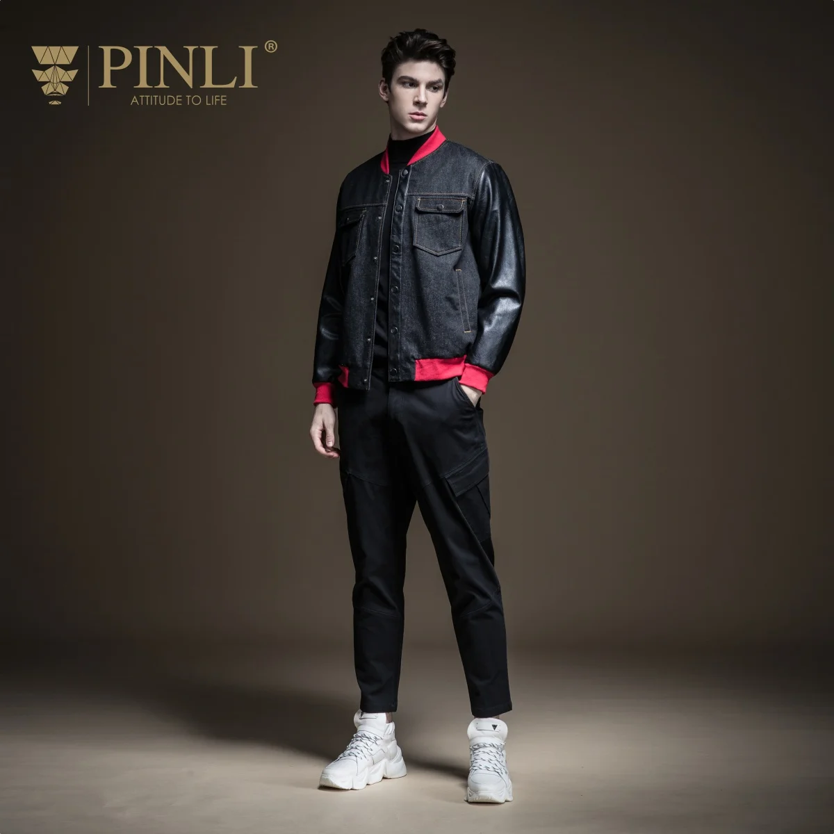 Casaco Masculino Real Pinli осень новая мужская одежда с вышивкой, куртка из искусственной кожи с вышивкой B193504304