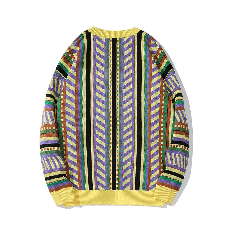 Уличная винтажная цветная полосатая свитера мужские негабаритные хип хоп модные свитера мужские/женские вязаные R1560