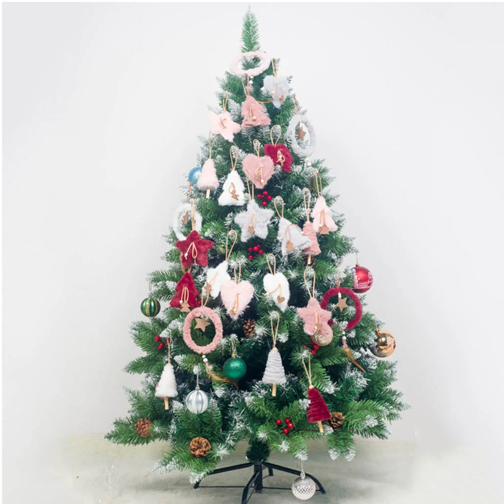 5 шт./компл. креативные плюшевые Рождественская елка подвесной розового и белого цвета с сердечками и звездами перо Орнамент Рождественские украшения для дома