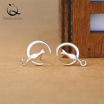 

New Moon And Cat Creative Fashion Jewelry 925 Sterling Silver Sweet Cute Animal Hypoallergenic Stud Earrings E231