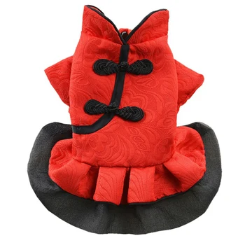 

Dog Dress For Small Female Puppy Chinese Style Tang Suit Dress Pet Warm Clothes Cute Apparel Festival Outfit