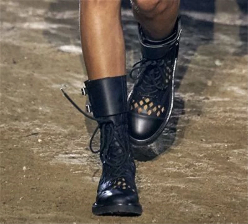 black flat lace up boots women's