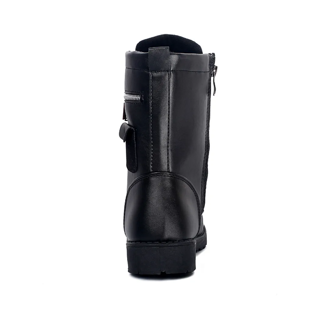 SAGACE Men's boots fashion pointed personality cool handsome military boots waterproof high boots lace tooling boots