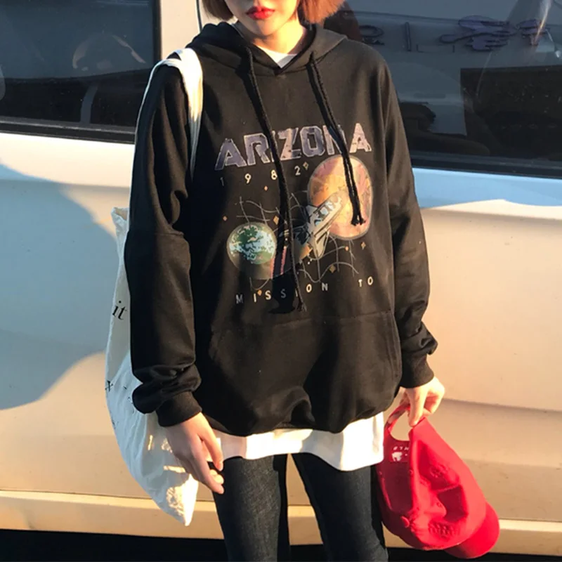 Осенняя Женская винтажная толстовка с капюшоном Dragon Ball Harajuku принт черный пуловер Повседневная Женская худи Женская мода Свободный свитшот