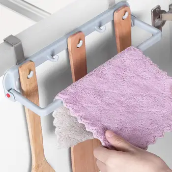 

Free Punching 5 Hooks Rack Automatic Folding Rag Towel Bathroom Hanger Kitchen Shelf Organizer K5U5