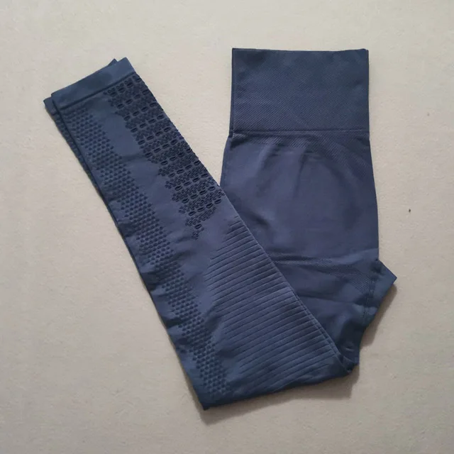 Blue pants Новинка, Женский комплект для йоги из 2 предметов, одежда для спортзала, тренировок, с длинным рукавом, для фитнеса, укороченный полый топ+ высокая талия, энергетические бесшовные леггинсы, спортивный костюм - Цвет: Blue pants