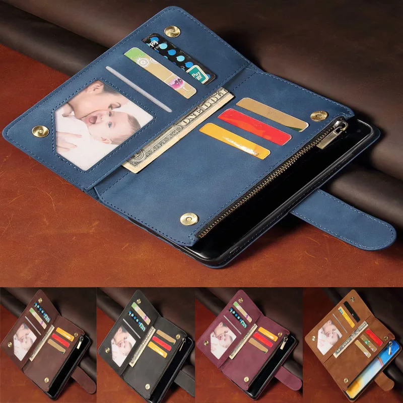 

Luxury Leather Wallet For Realme 8 Pro Case Magnetic Zipper Wallet Mobile Retro Wallet Flip Card Stand Redmi Mercury Cover