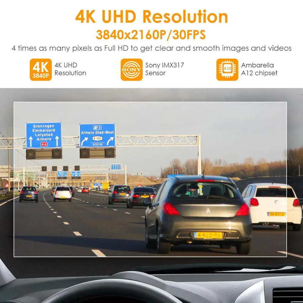 Vantrue X4 Dash Cam 4K UHD 3840*2160P Суперконденсатор Автомобильный видеорегистратор Камера 3