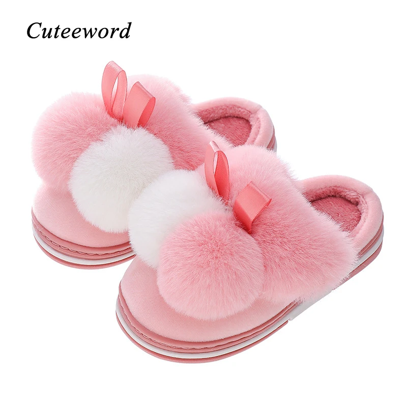 

Toddler Slippers Indoor Children Girls Home Shoes Warm Cotton Slippers Non-slip Soft Plush Ball Baby Slippers Winter Shoes