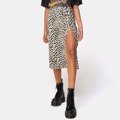 Women Skirt Wraps Fashion Casual Split Beach Long Ladies Leopard Flower Skirts Printed  High Waist Female Side Open Summer Skirt White leopard