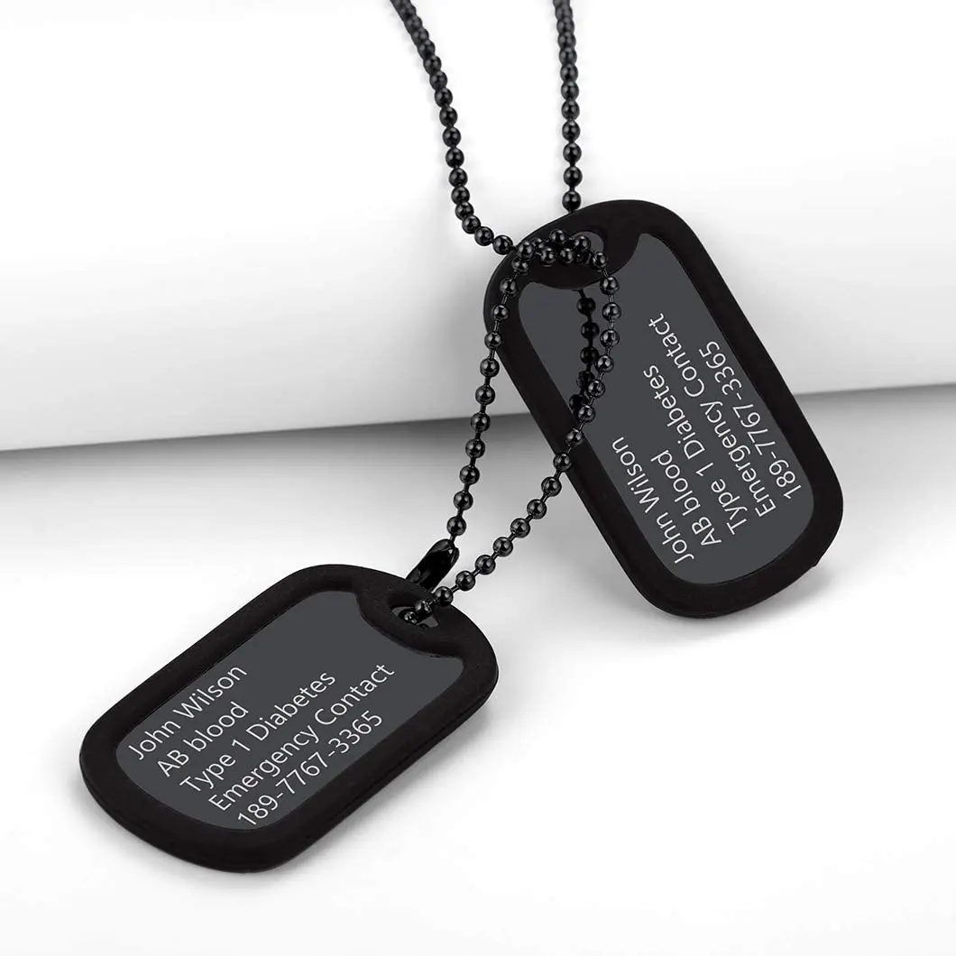 Walbest Hip Hop Military Army Style Metal Black 2 Dog Tags Pendant