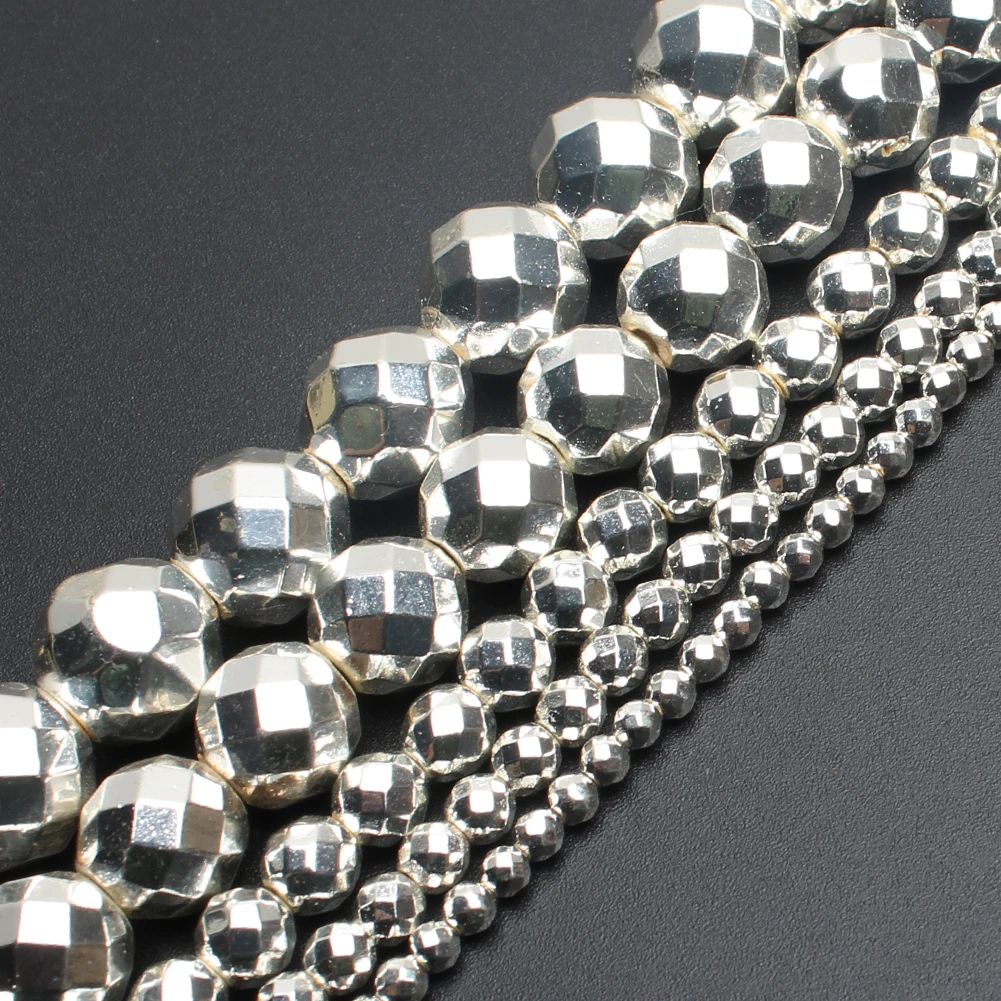 Silver Hematite Stone Round Beads for DIY Jewelry Crafting - 15'' Strand