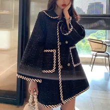 LANMREM осеннее и зимнее Новое модное черное двубортное длинное толстое шерстяное Женское пальто с лацканами