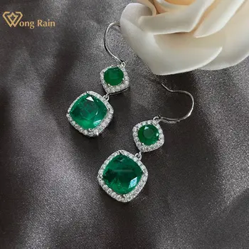 

Wong Rain Vintage 100% 925 Sterling Silver Created Moissanite Emerald Gemstone Drop Dangle Hook Earrings Fine Jewelry Wholesale