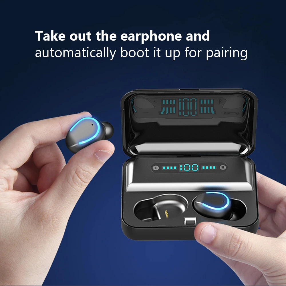 

6D Stereo 5.0 Bluetooth LED Display Waterproof Earphones Earphone Wireless Earphones With 1200mAh Power Bank Holder Box