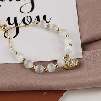 

Irregular Pearls Bracelet Alloy Bangles Women Jewelry Pearl Beads Pink Cat Eye Opal Crystal Bracelets Female Gifts