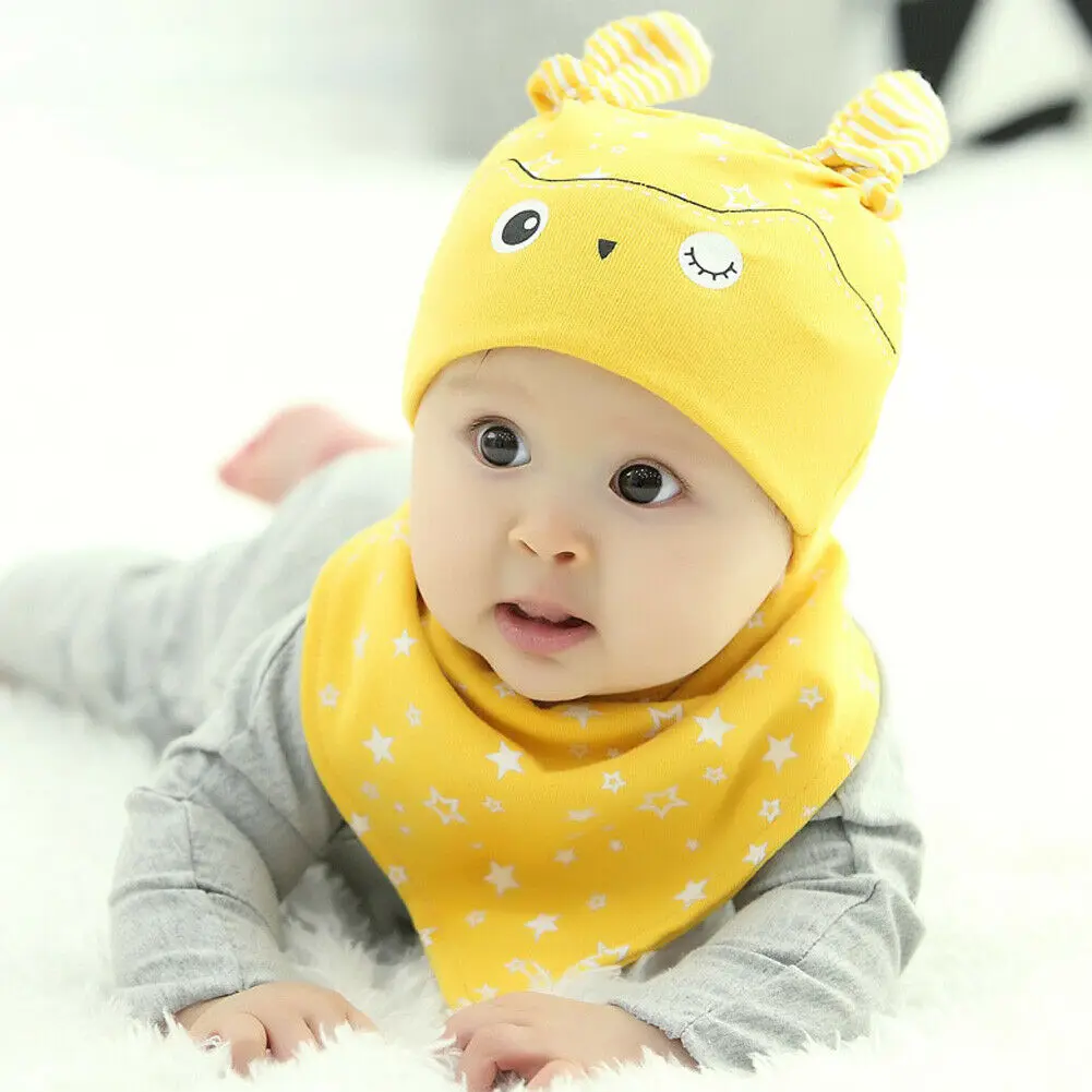 Аксессуары для малышей, детская Рождественская кепка со звездами, шапка с объемными ушами, шапочка, повязка на голову, повязка на шею, комплект из 2 предметов, детский душ - Цвет: Цвет: желтый