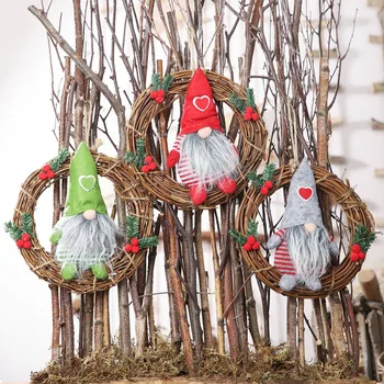 

XHot Christmas Ornaments Artificial Rattan Hanging Garlands Wreath Pendants Plush Gnome Doll Seasonal Decorations