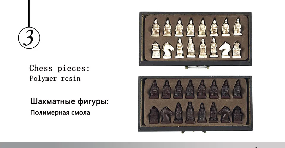 Easytoday Wooden Chess Game Set Resin Character Modeling Chess Pieces Chinese Retro Terracotta Warriors Wooden Chessboard Gift (3)