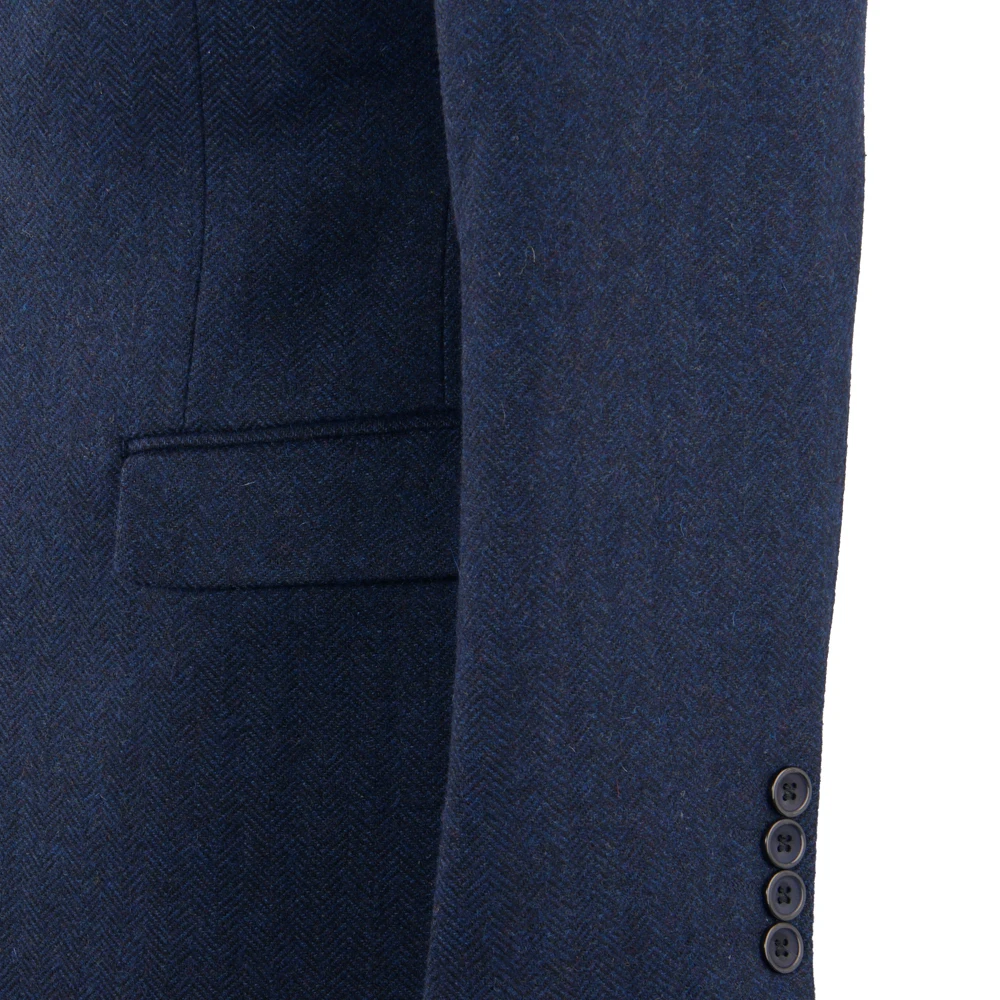 Custom Tailored Dark Blue Herringbone Tweed Woolen Coat Man Jacket Medium Long Winter Coats For Man Jackets For Man Overcoat