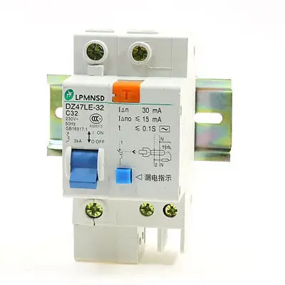 230V 32A DZ47LE-32 1 фаза 3000A перегрузки Автоматический выключатель w ведущий рельс