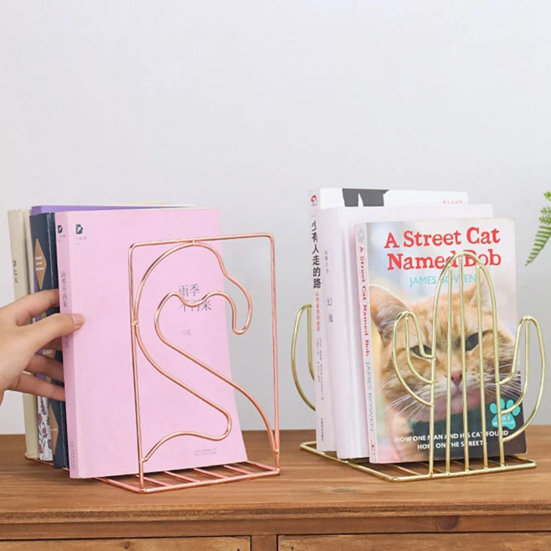 New 2 Pcs/pair Creative Cactus Flamingo Geometric Shaped Metal Bookends