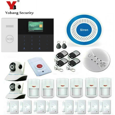 Yobang Security APP Control GSM WIFI Alarm Touch Panel PIR Motion Sensor Magnet Switch Door Open Alarm Kits With 2 IP Cameras Yobang Security APP Control GSM WIFI Alarm Touch Panel PIR Motion Sensor Magnet Switch Door Open Alarm Kits With 2 IP Cameras