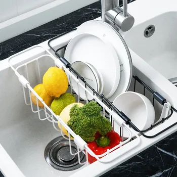 

Retractable Adjustable Iron Sink Shelf Drain Waterproof Dishes Drain Rack Kitchen Supplies Household Basin Wash Baskets