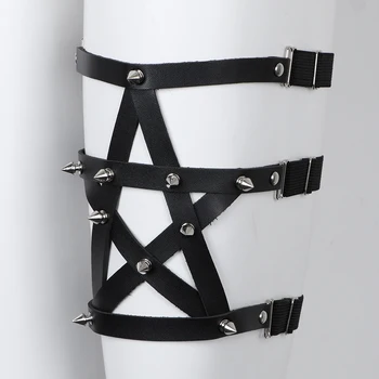 

Sexy Leg Garter Belt Anti-Slip Adjustable Elastic Leather Punk Star Pentagram Leg Harness