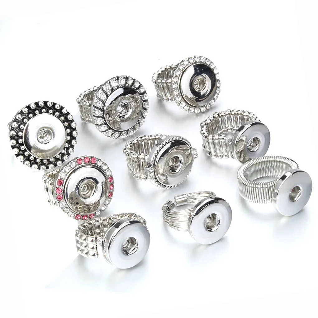 FashionSnapJewelryVintageCrystalDIYElasticAdjustableSnapsRingFit18mmSnapButton