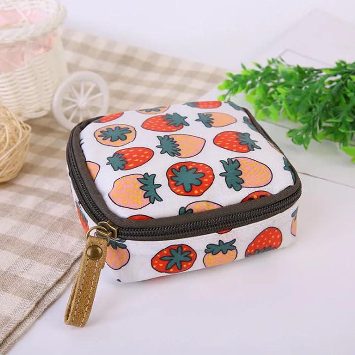 New Arrival Cartoon Printing Canvas Coin Purse Women Fashion Credit Card Bag Key Case Pocket Girls Sanitary Napkin Storage Bag