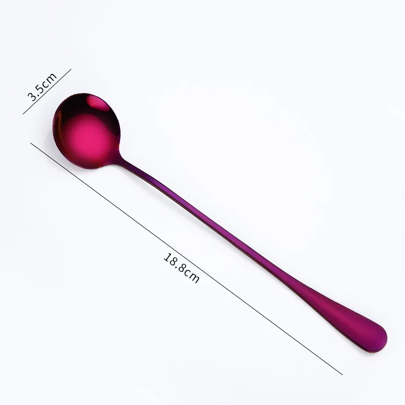 purple type1 Золотая посуда из нержавеющей стали Ложка Столовые приборы круглая головка с длинной ручкой кофейная ложка Flatware для питья кофе фруктовая чайная ложка - Цвет: purple type1