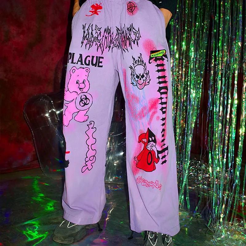 Women's Spring Summer Pants High Street Punk Rock Young Ladies Trousers Casual Pants Straight Letters Printed Loose Pants NZ41 Women's Spring Summer Pants High Street Punk Rock Young Ladies Trousers Casual Pants Straight Letters Printed Loose Pants NZ41