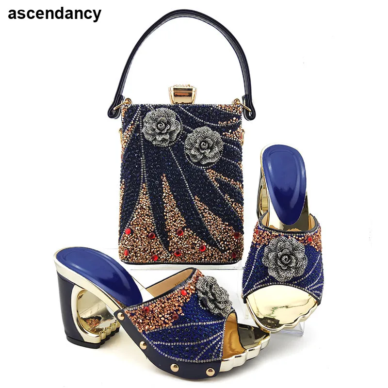

New Nigerian Women Party Pumps High Heels African Wedding Italian Shoe and Bag Sets Italian Ladies Shoes and Bags To Match Set