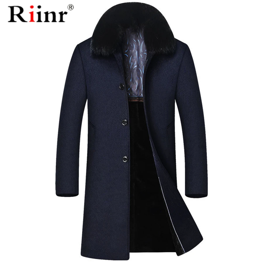 Riinr Brand Men Wool Blends Coats Winter Detachable fur collar Solid Color Men's Wool Coats Luxurious Wool Blends Coat Male Riinr Brand Men Wool Blends Coats Winter Detachable fur collar Solid Color Men's Wool Coats Luxurious Wool Blends Coat Male