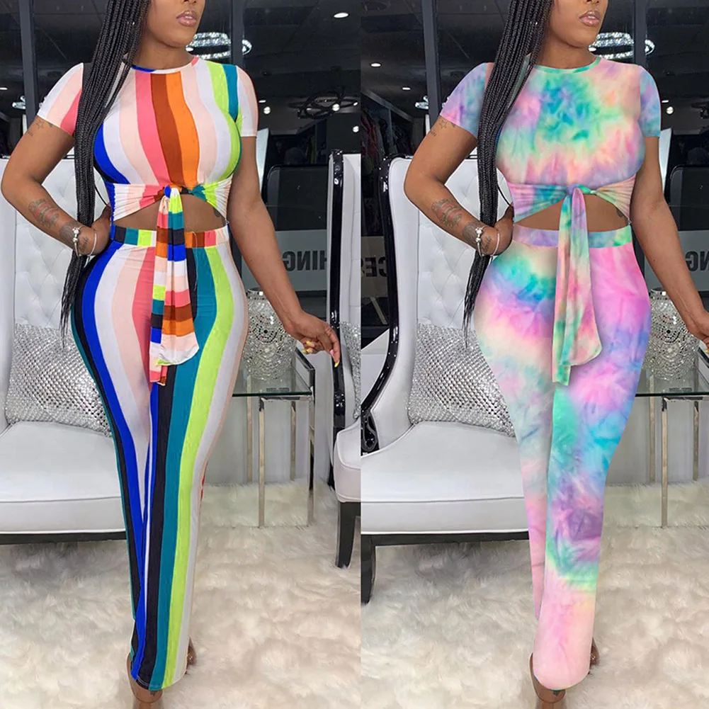 

Fadzeco Women Jumpsuit Sexy Short Sleeve Round Neck Front Knotted Cut Out Rompers Stripe One Piece Jumpsuit Playsuit