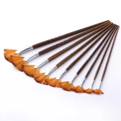 9-Piece Drawing Brushes Fan-Shaped Brush Linen Rod Color Brush Set Art Supplies
