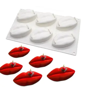 

6 Holes Red Lips Shaped Mousse Mold Valentine's Day DIY French Dessert Silicone Chocolate Mould Cake Decoration Tools